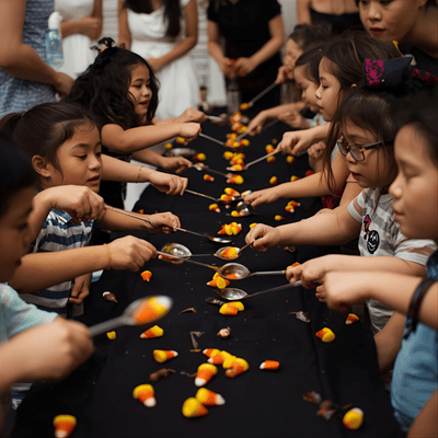 Candy Corn Relay for kids Halloween party games 2025