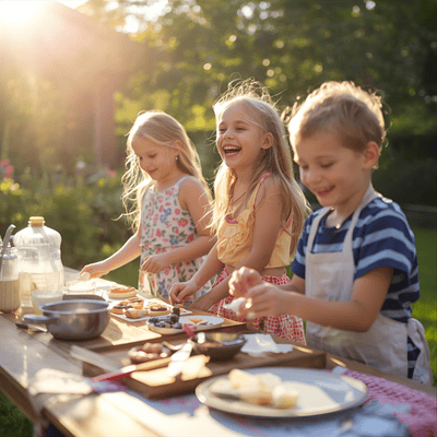 Kids with cooking kit summer 