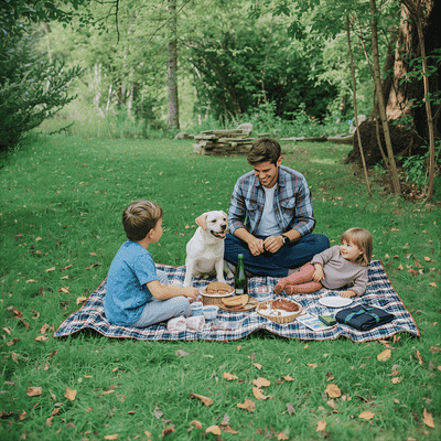 Family picnic with blanket summer