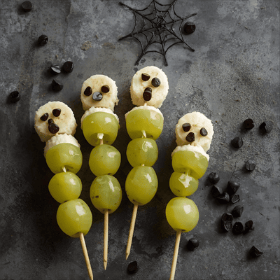 Ghostly Fruit Skewers for edible Halloween crafts 2025