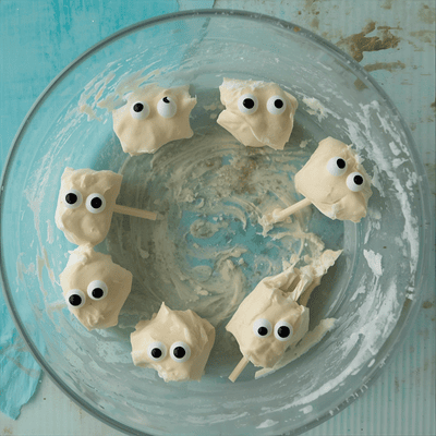 Ghostly Marshmallow Pops for DIY Halloween snack crafts for kids 2025